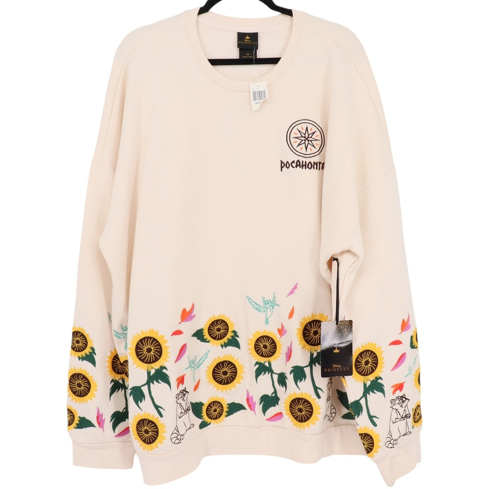 Disney Princess Pocahontas Embroidered Floral Crewneck Sweatshirt Size 2X NEW